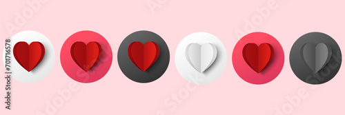 White heart paper cut icon on pink circle isolated on white background. Vector illustration. Design for decorations Valentine's Day card, web, banner.