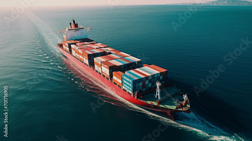 Aerial View Of Container Cargo Ship In Sea drone view 