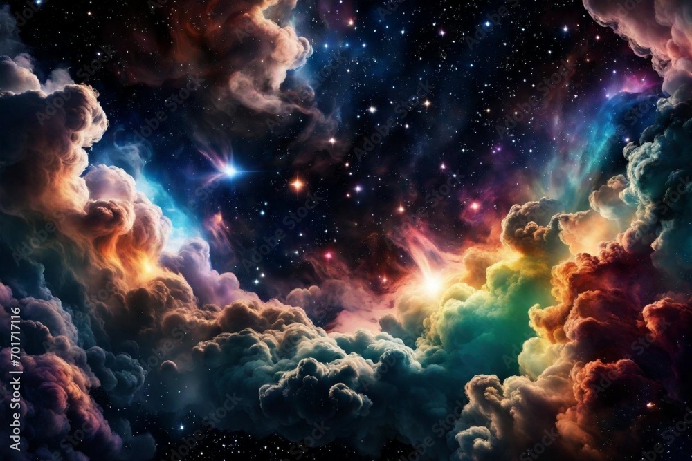 Outer Space Background with colorful Nebula Clouds and Stars.