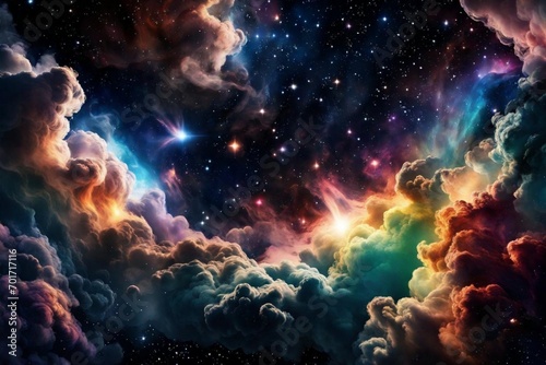 Outer Space Background with colorful Nebula Clouds and Stars.