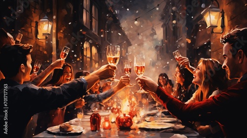 People Enjoying Party cheers making toasts with wine and champagne