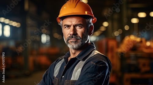 Close up Portrait of Industry maintenance engineer man wearing Uniform and Hat for safety © DMM