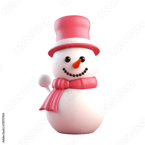 3d illustration of a snowman wearing a red scarf, isolated transparent background