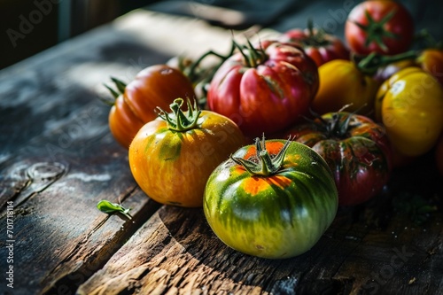 Heirloom Tomatoes on a Rustic Table © Teddy