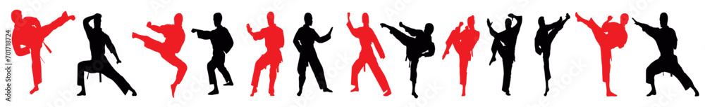 Silhouette of martial art. Kungfu, karate, taekwondo Silhouette of martial art. Kungfu, karate, taekwondo