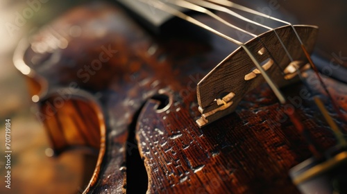 Close up view of the strings on a violin. Suitable for music-related designs and educational materials
