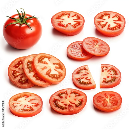 Set of Tomato slices isolated on white background for salad etc
