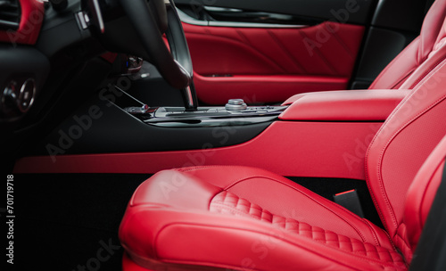 Luxury Red Leather Car Interior Finishing © Tomasz Zajda