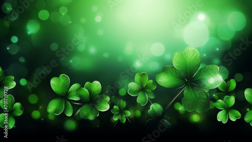 beautiful Shamrocks on a green background. celebrate Saint Patrick's Day with wide copy space for text