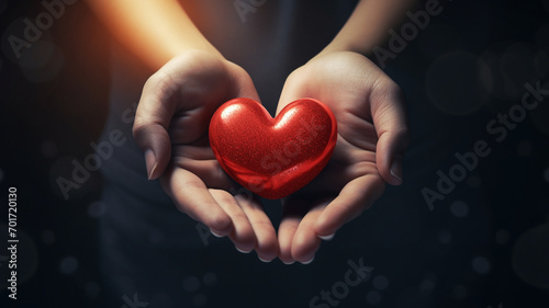 Hands holding red heart shape