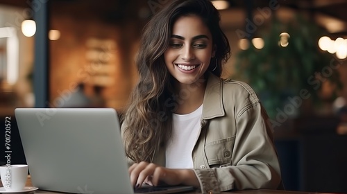 A woman in a medium-sized frame with a laptop.