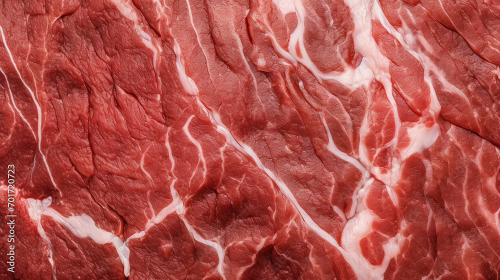 Close-up of fresh raw red beef meat steak structure. Food background. Generative AI Close-up of fresh raw red beef meat steak structure. Food background. Generative AI