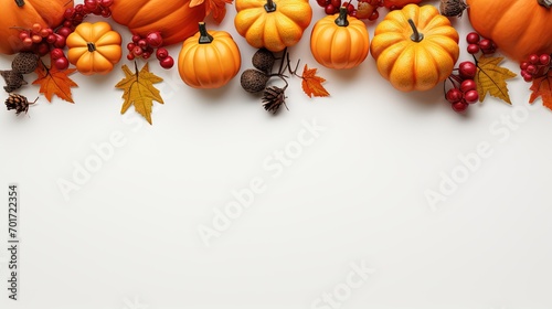 Beautiful view of 3D style pumpkins and autumn fruits on top of White background