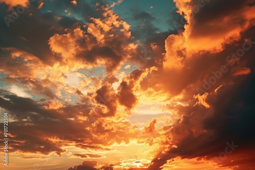 A beautiful sunset with the sun setting behind a sky filled with clouds. Perfect for capturing the serene beauty of nature.