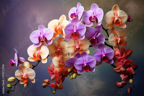 Elegant Orchids with Clipping Path Exotic orchids in various colors  meticulously isolated with a clipping path on a soft  elegant background. Generative AI 