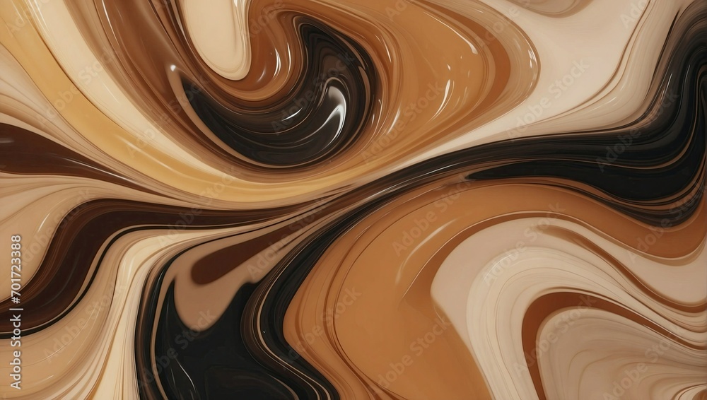 Elegant abstract swirls of beige, black, and brown liquids mix in a smooth, marbled pattern with a luxurious, glossy texture. Elegant abstract swirls of beige, black, and brown liquids mix in a smooth, marbled pattern with a luxurious, glossy texture.