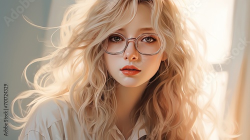 Close up Portrait of Beautiful Asian Girl with blond hairs and beautiful eyes. very cute girl