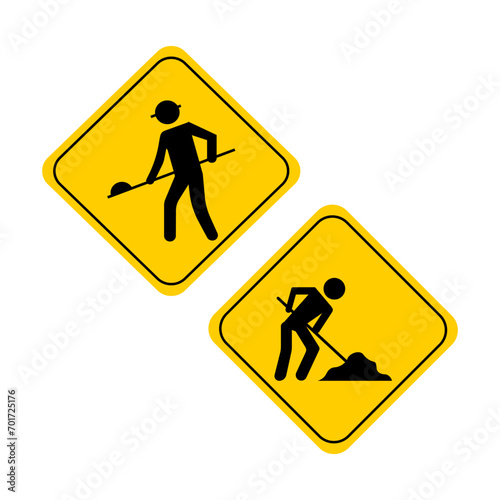 Road warning sign. Road works. Vector illustration.