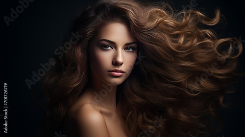 A woman with long brown curly hair is profiled as a pretty young girl with flying hair