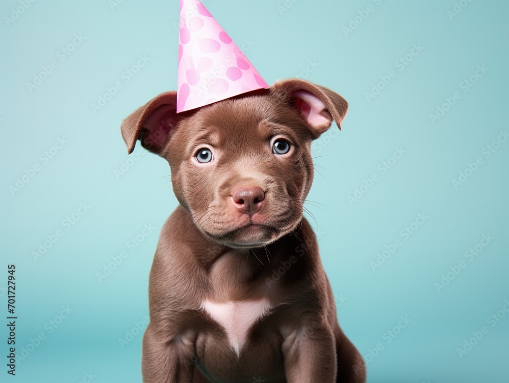 So Beautiful and cute Pitbull dog puppy in birthday party. Creative animal concept  