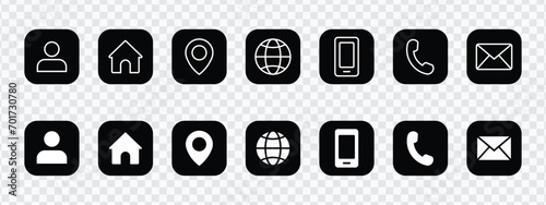 "Modernize Your Contacts: Web Icons Set - Business Card Symbols for User, Home, Phone, Email, and More."