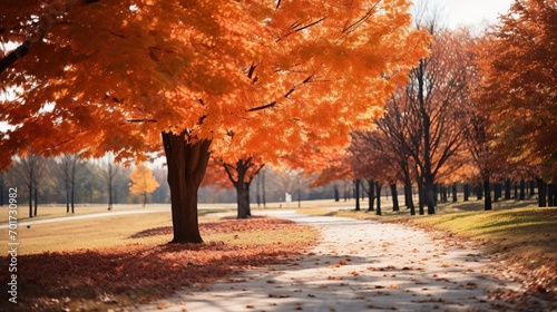 Wonderful autumn leaves landscape in large park