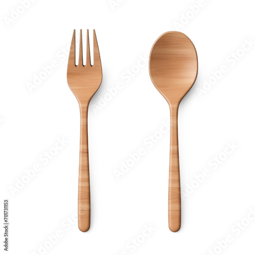 wooden spoon and fork on isolate transparency background, PNG