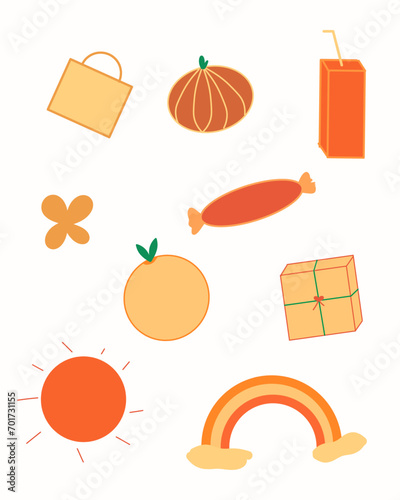 Colorful set of orange color objects illustration