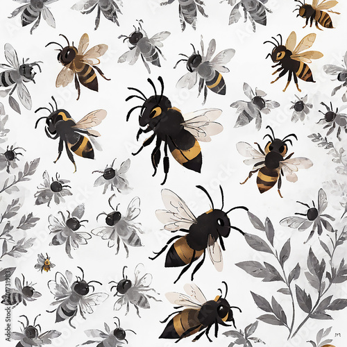 Seamless pattern with bees © Milten