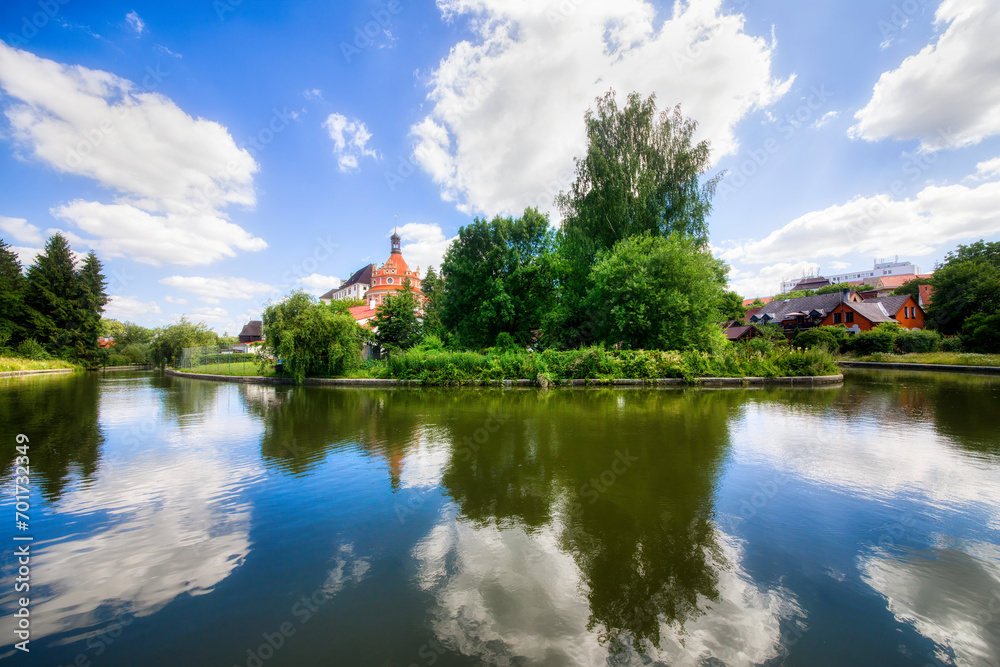 The Nezarka River Floating through Jindrichuv Hradec in the Czech Republic, Passing the Famous Castle