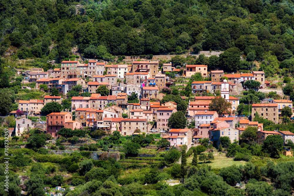 The Village of Ota on Corsica Set in a Hillside in the Mountains Near the Gulf of Porto