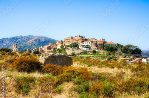 The Beautiful Medieval Village of Sant’Antonio on a Hilltop in the Balagne Region on Corsica photo