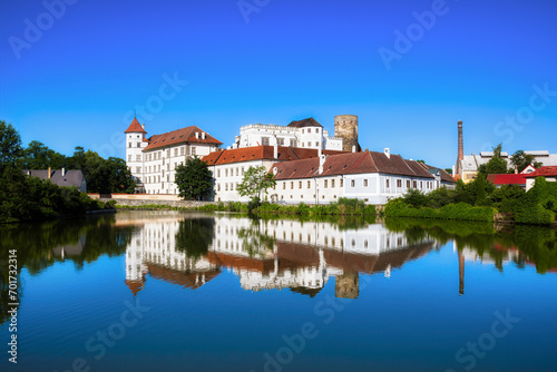The Vajgar Pond in the Hamersky Potok River at Jindrichuv Hradec in the Czech Republic, with the Famous Castle