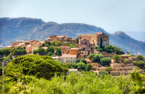 Fototapet The Beautiful Village of Pigna in the Balgane Region on Haute-Corse, Corsica, Fr