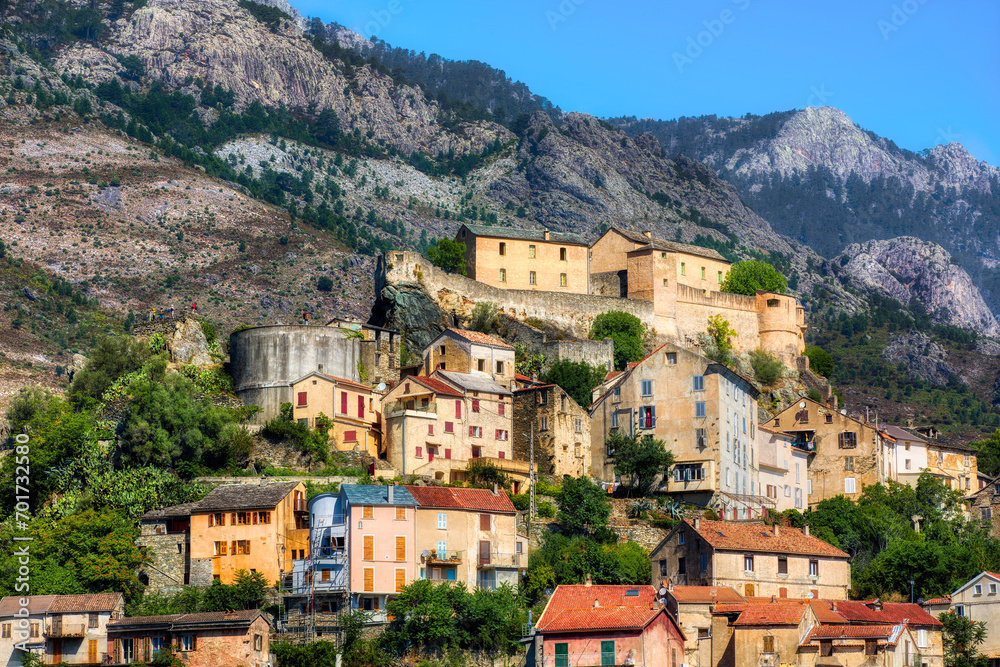 The Hill with the Old Part and the Citadel of Corte on Corsica, France The Hill with the Old Part and the Citadel of Corte on Corsica, France