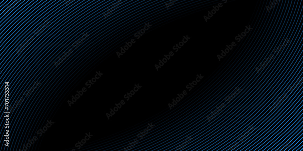 Abstract background with waves for banner. Medium banner size. Vector background with lines. Element for design isolated on black. Black and blue. Ocean, night, card Abstract background with waves for banner. Medium banner size. Vector background with lines. Element for design isolated on black. Black and blue. Ocean, night, card