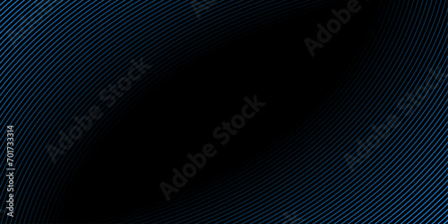 Abstract background with waves for banner. Medium banner size. Vector background with lines. Element for design isolated on black. Black and blue. Ocean, night, card