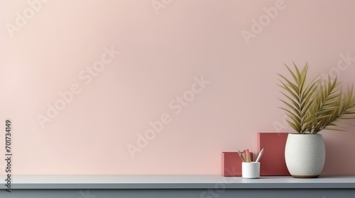 The arrangement of desk elements with copy space visible from the front.