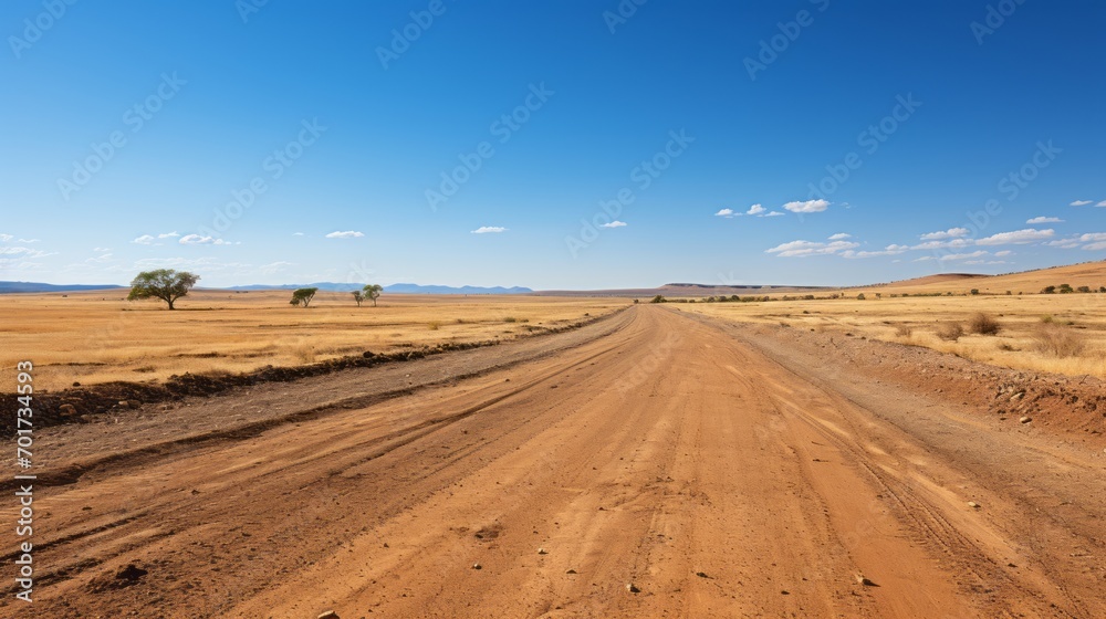 Empty long road. Blue sky on the background.