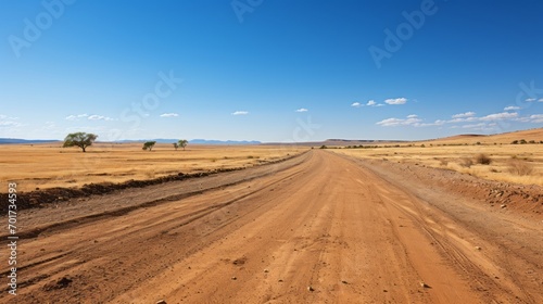 Empty long road. Blue sky on the background.