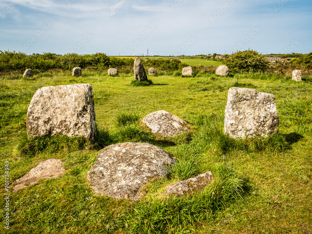 The Boscawen-un stone circle, near St Buryan, Cornwall, UK. The Boscawen-un stone circle, near St Buryan, Cornwall, UK.