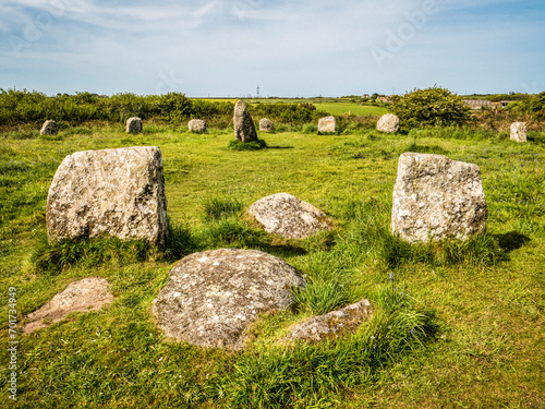 The Boscawen-un stone circle, near St Buryan, Cornwall, UK.