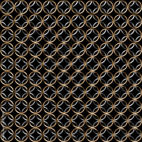 Traditional Japanese pattern. Shippou-tsunagi pattern. Cloisonne connection. Gold and silver. 3D rendering.