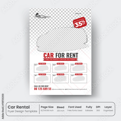 Rental car service advertising flyer design.car dealership promotion template