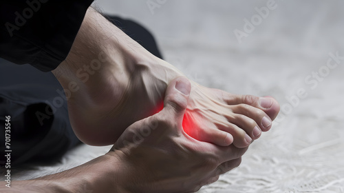 Inflammation at the foot. Concept of foot pain. photo