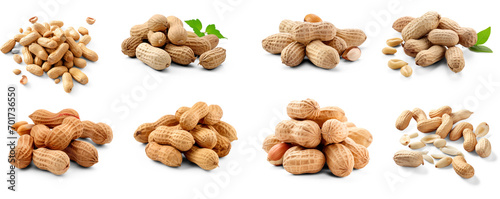 Collection of many peanuts on isolate transparency background, PNG