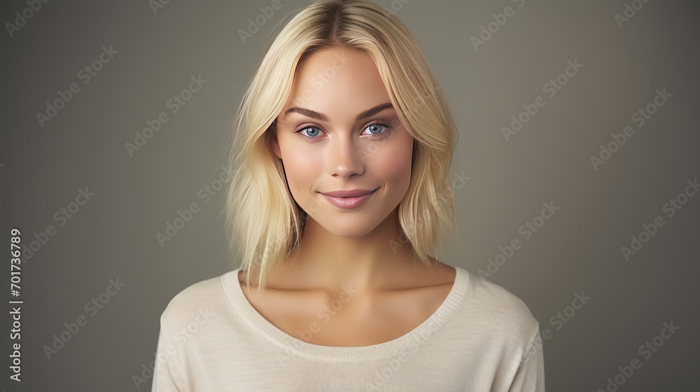 A portrait of a young woman who is blonde and holding a pen and a diary in her hand against a gray background that is smiley. A portrait of a young woman who is blonde and holding a pen and a diary in her hand against a gray background that is smiley.