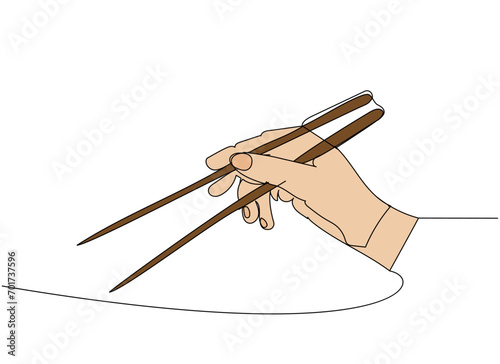 Japanese chopsticks, Food sticks in hand, how to hold chopsticks correctly one line art. Continuous line drawing of sushi, japanese, food, roll, culture, tasty, restaurant, japan, asian, sea, menu