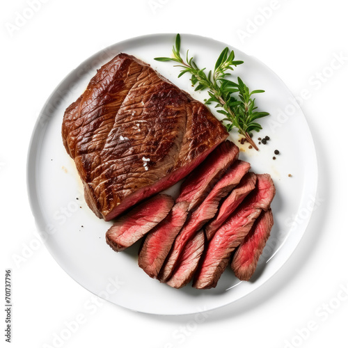 grilled steak on plate on isolate transparency background, PNG