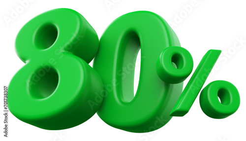 80 percentage discount number green 3d render